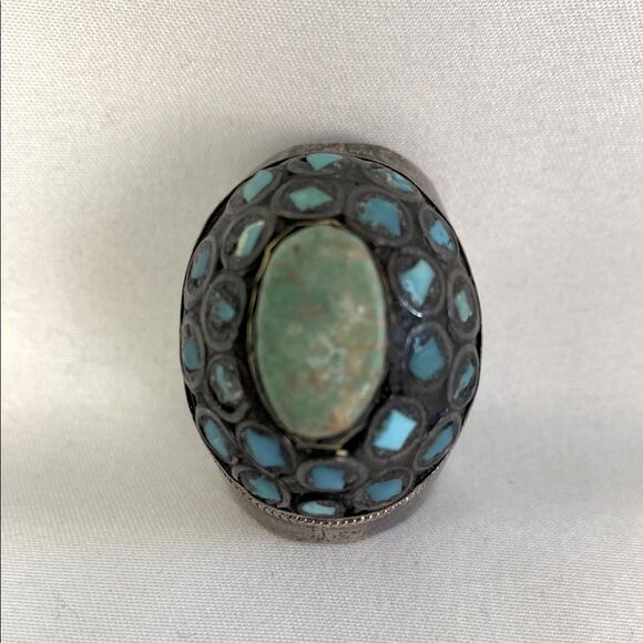 Size 9.5 Large Turquoise Unisex Ring. - Picture 1 of 8